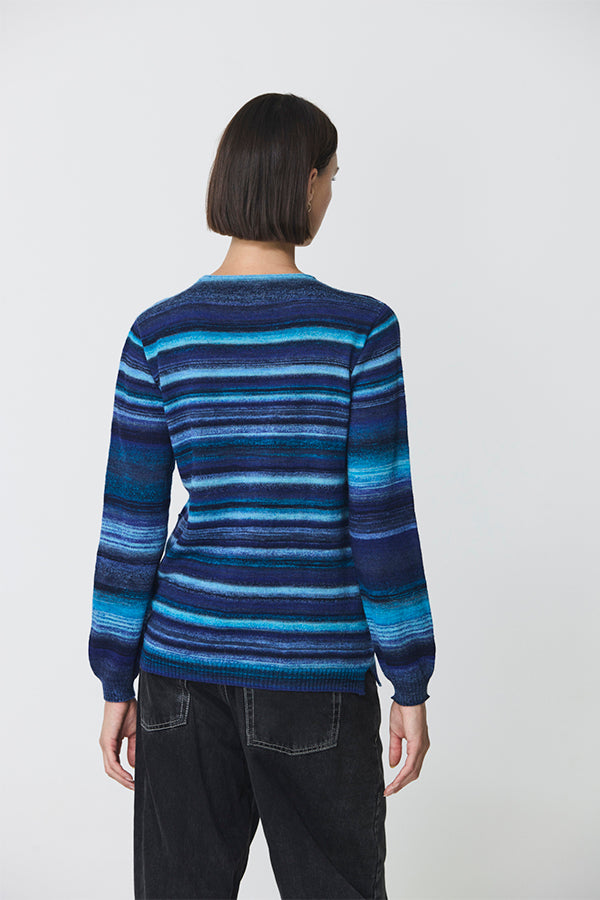 BLUE STRIPED V-NECK SWEATER