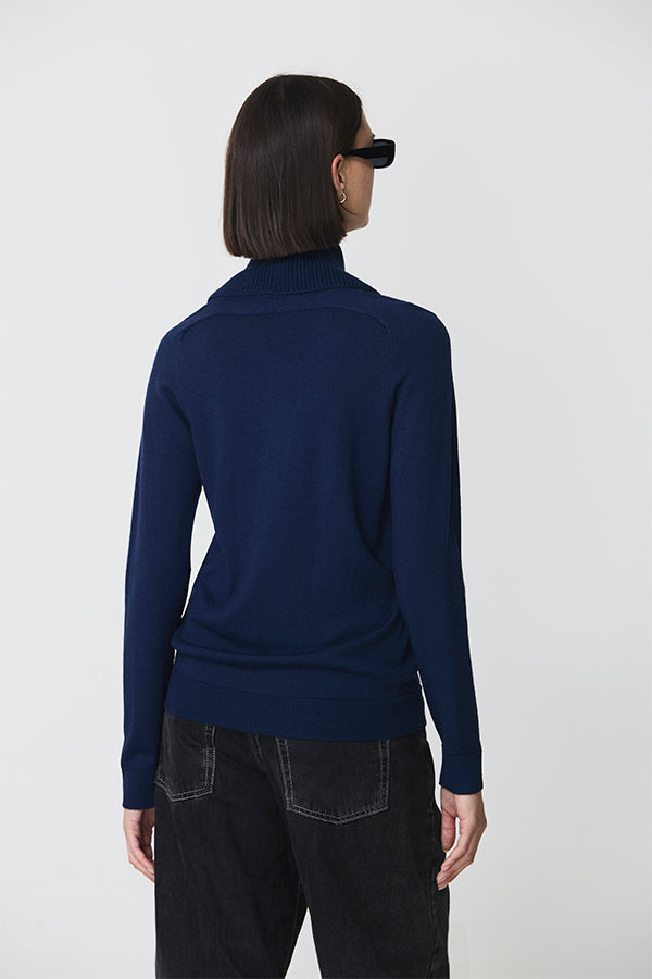 NAVY COWL NECK SWEATER