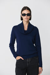 NAVY COWL NECK SWEATER