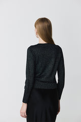 OPENWORK LUREX V-NECK BLACK SWEATER