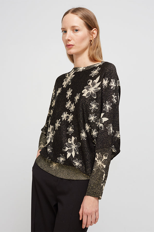 LUREX ROUND NECK FLORAL PRINT SWEATER