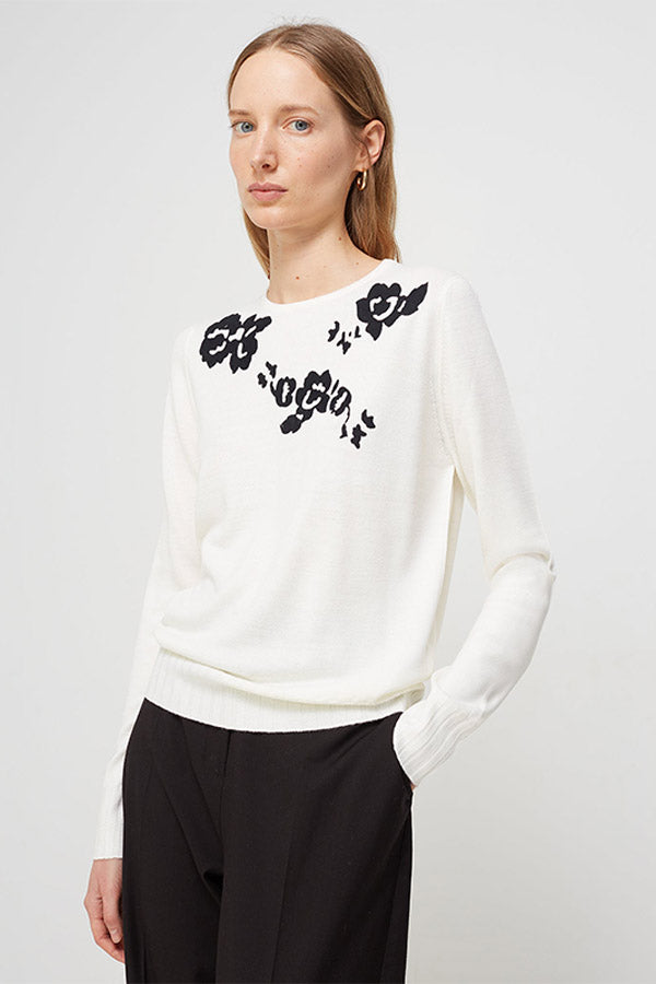 FLORAL FLOCKING IVORY CREWNECK SWEATER