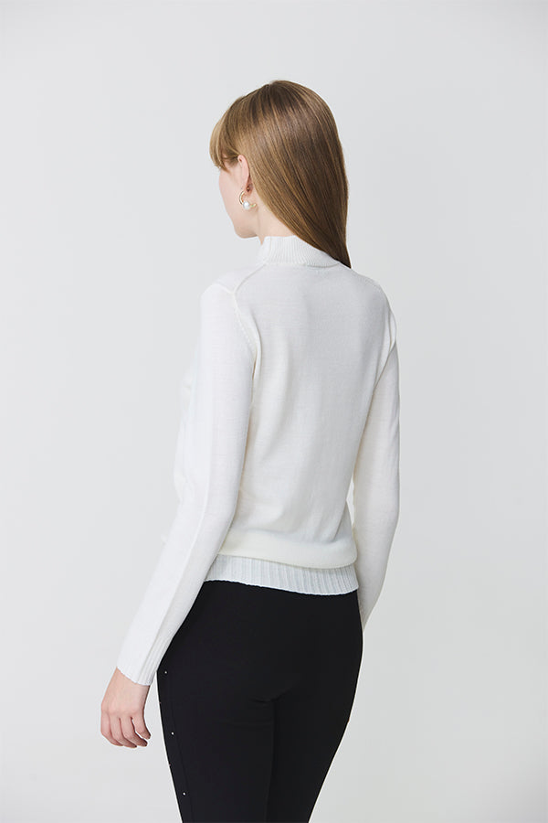 BASIC WIDE RIB WHITE TURTLENECK SWEATER