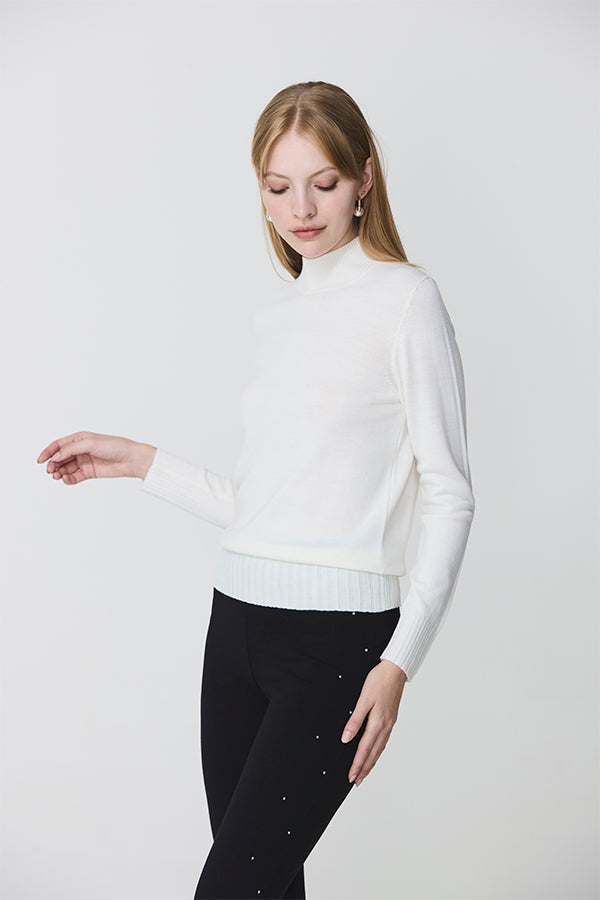 BASIC WIDE RIB WHITE TURTLENECK SWEATER