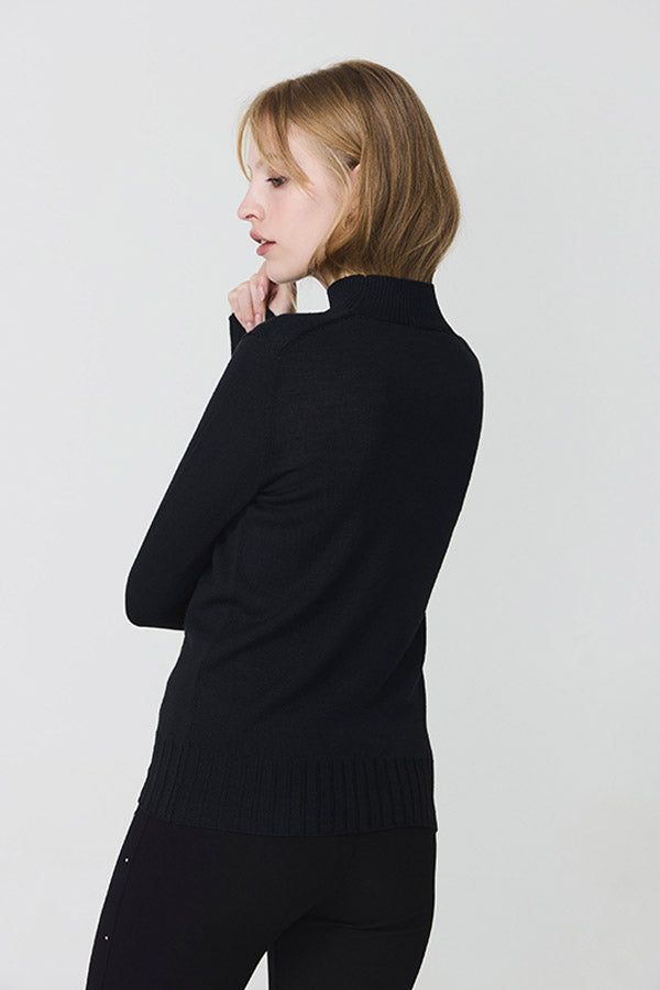 BASIC WIDE RIB BLACK TURTLENECK SWEATER