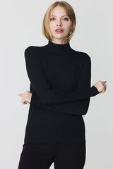 BASIC WIDE RIB BLACK TURTLENECK SWEATER