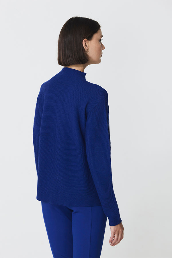 BLUE FUNNEL NECK OTTOMAN SWEATER