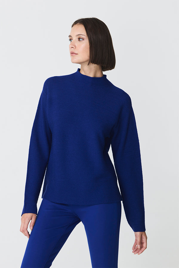 BLUE FUNNEL NECK OTTOMAN SWEATER