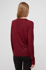 BASIC WIDE RIB BURGUNDY V-NECK SWEATER