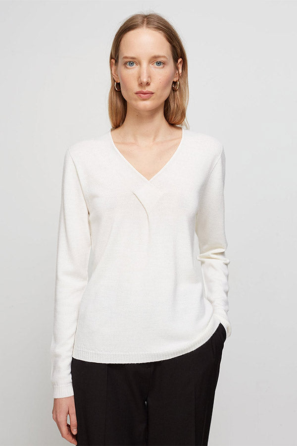 CROSSED V-NECK IVORY SWEATER