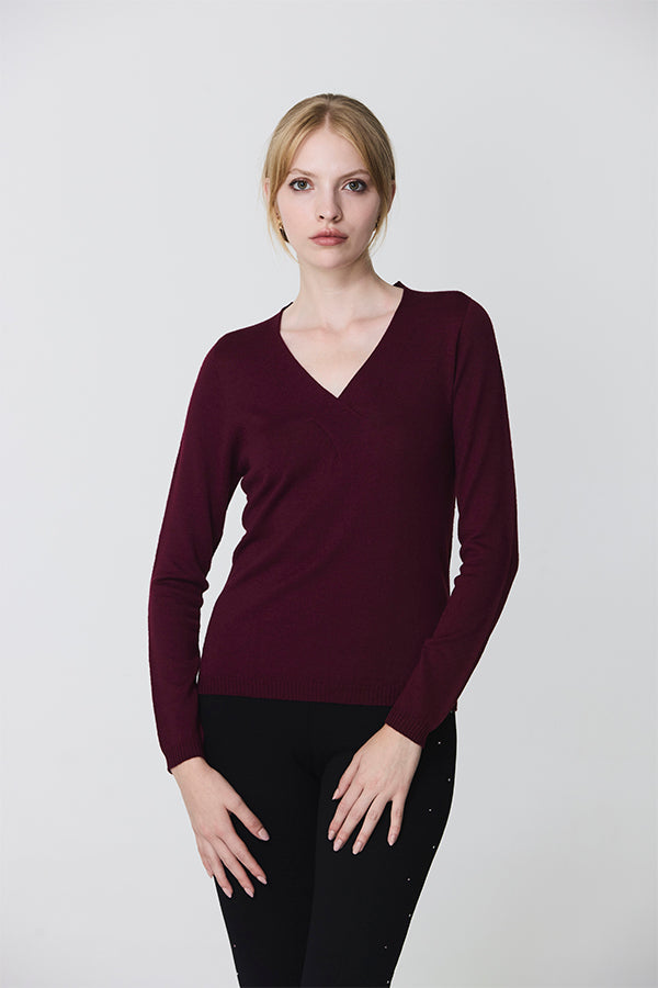 CROSSED V-NECK BURGUNDY SWEATER