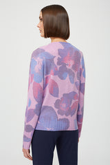 LILAC FLORAL PRINT V-NECK SWEATER