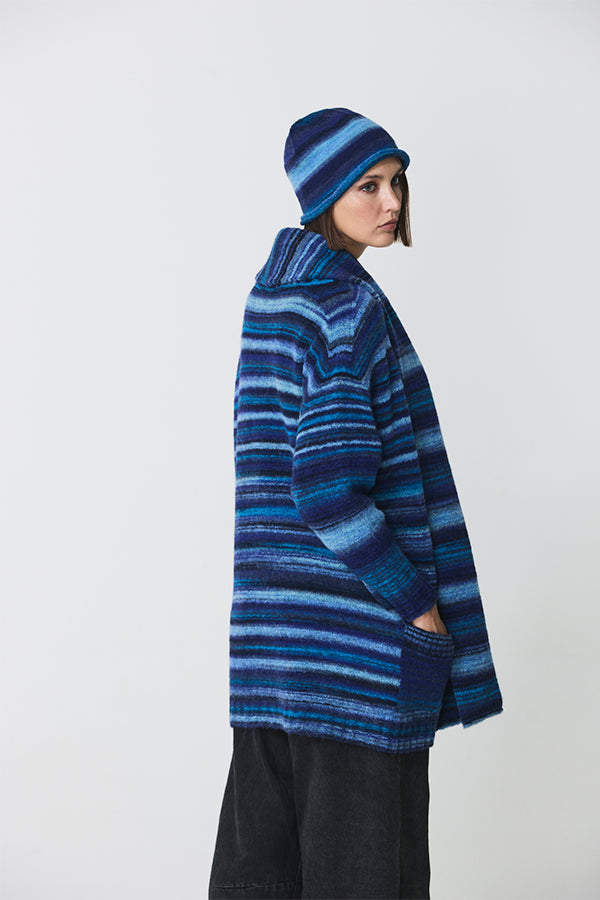 BLUE STRIPED LONG OPEN JACKET