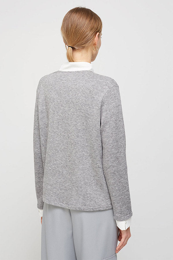 KNOT DETAIL GREY BI-MATERIAL SWEATER