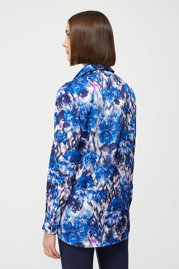 BLUE FLORAL PRINT FLUID SHIRT