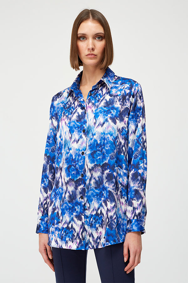 BLUE FLORAL PRINT FLUID SHIRT