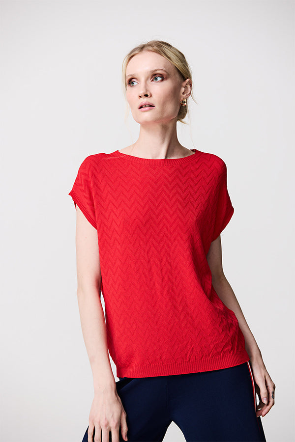 RED ZIGZAG BASIC SWEATER