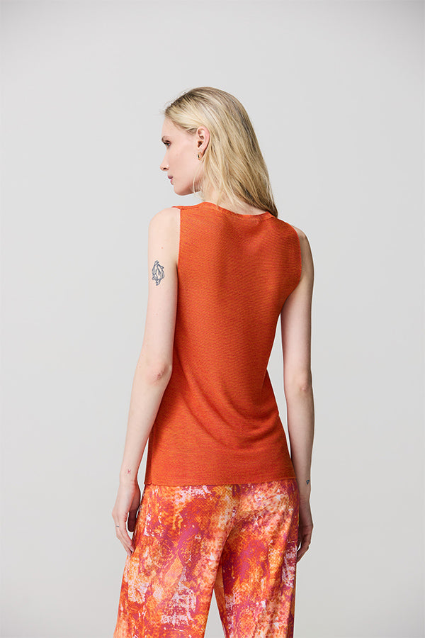 ORANGE TWO-TONE MATTE-SHINY SLEEVELESS SWEATER