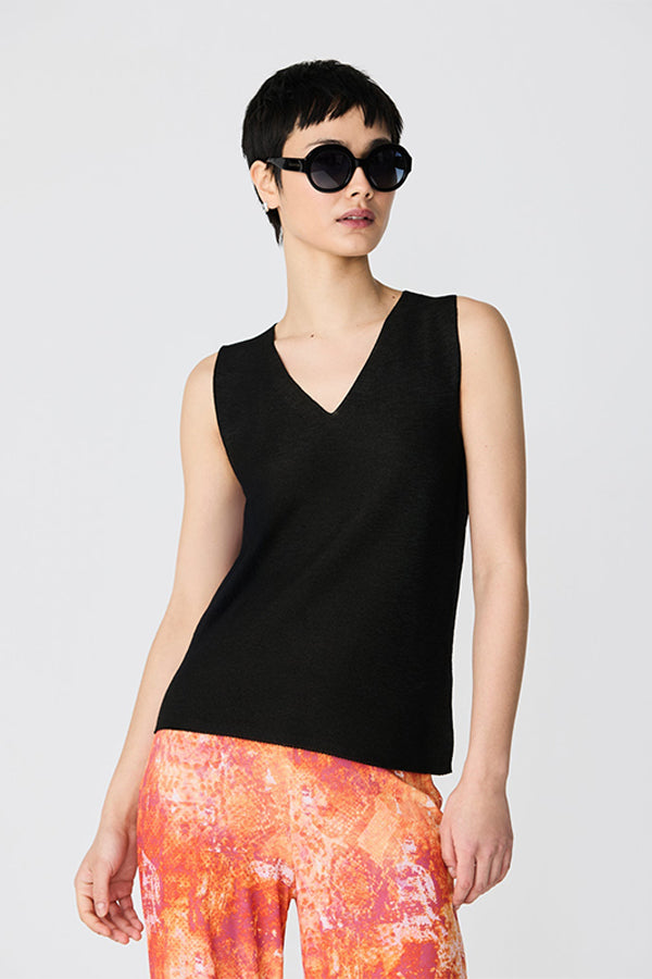 BLACK TWO-TONE MATTE-SHINY SLEEVELESS SWEATER