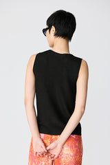 BLACK TWO-TONE MATTE-SHINY SLEEVELESS SWEATER