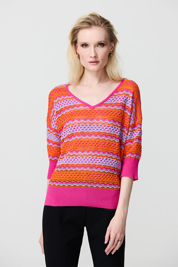 ORANGE TEXTURED V-NECK SWEATER