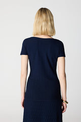 NAVY TEXTURED BOATNECK BASIC SWEATER