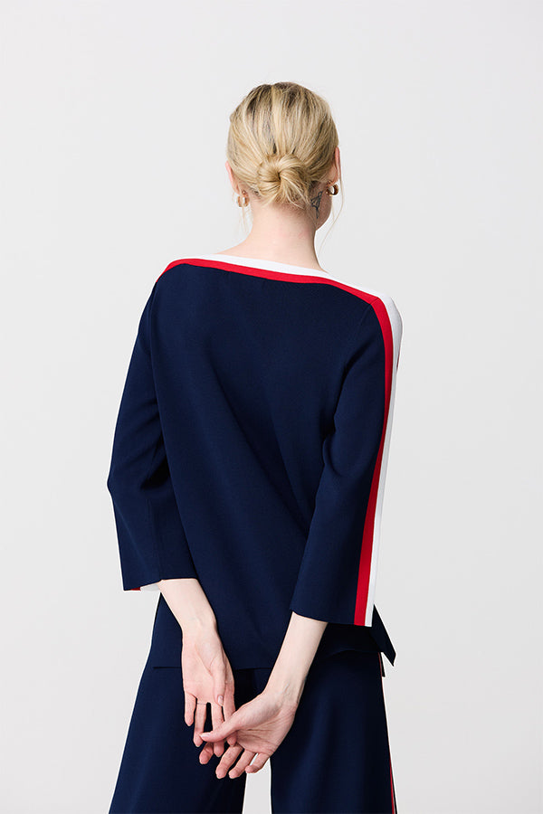 RED TRIM NAVY MILANO SWEATER