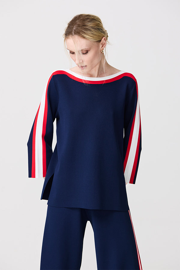 RED TRIM NAVY MILANO SWEATER