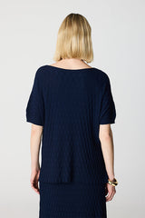 NAVY TEXTURED BOATNECK LOOSE BASIC SWEATER