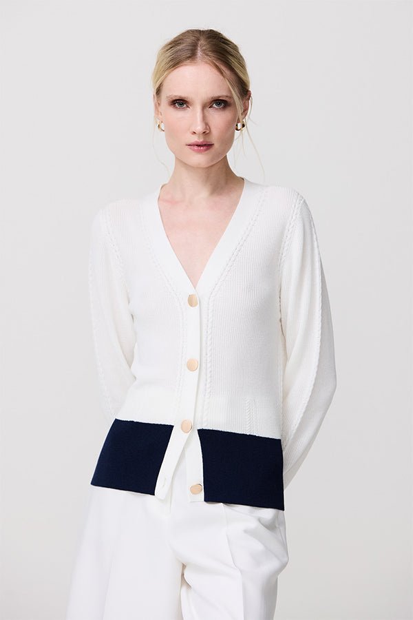 BICOLOR V-NECK CARDIGAN