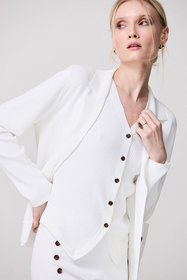 WHITE SIDE RIB DETAIL MILANO CARDIGAN