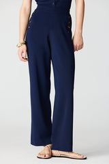 NAVY SIDE RIB DETAIL BUTTONED MILANO TROUSERS