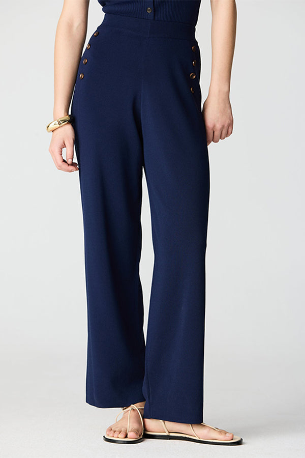 NAVY SIDE RIB DETAIL BUTTONED MILANO TROUSERS