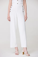 WHITE SIDE RIB DETAIL BUTTONED MILANO TROUSERS