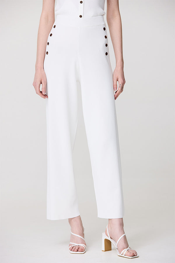 WHITE SIDE RIB DETAIL BUTTONED MILANO TROUSERS