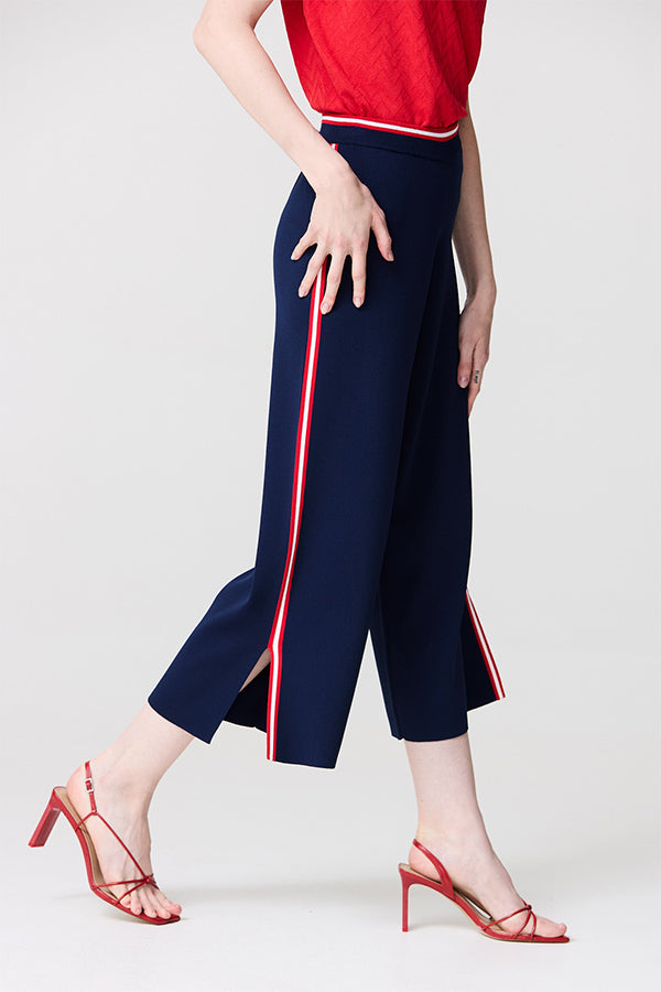 RED TRIM NAVY MILANO TROUSERS