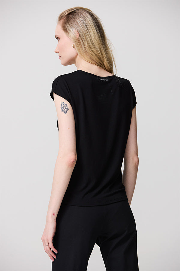 BLACK RHINESTONE CUTOUT SLEEVELESS T-SHIRT