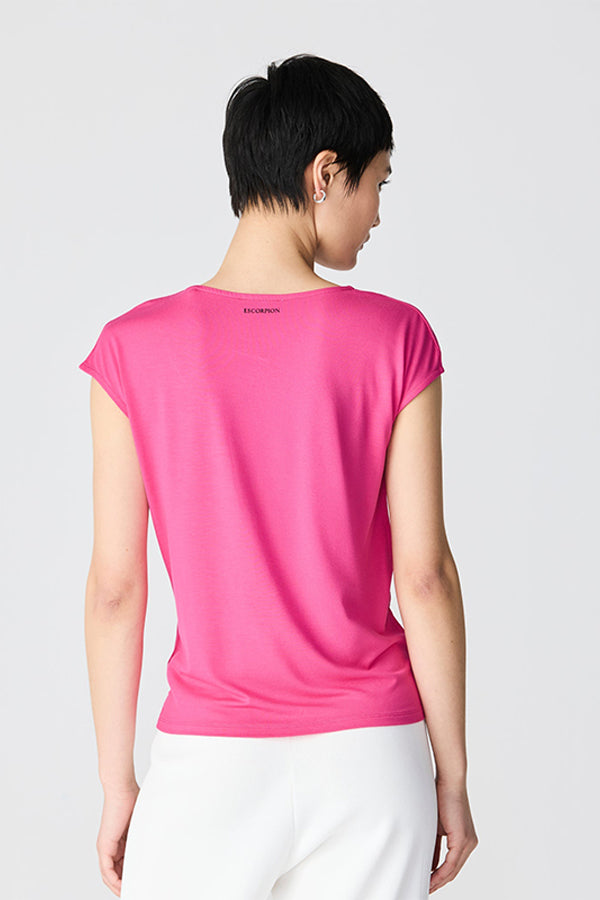 PINK RHINESTONE CUTOUT SLEEVELESS T-SHIRT