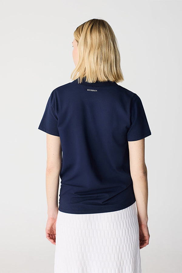 NAVY SILVER DETAIL DOUBLE V-NECK T-SHIRT