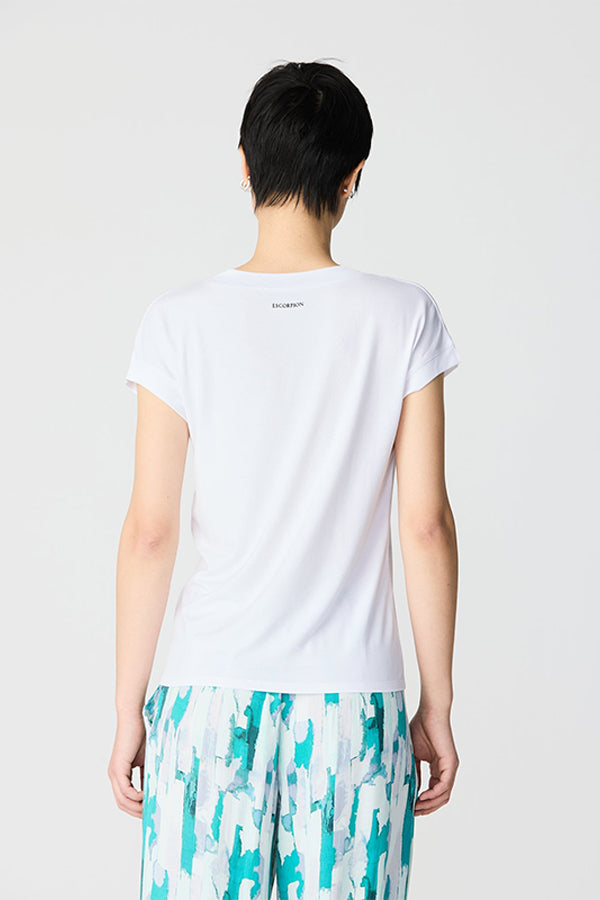 WHITE DROPPED SLEEVE V-NECK BASIC T-SHIRT