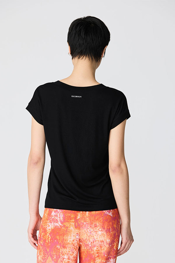 BLACK DROPPED SLEEVE V-NECK BASIC T-SHIRT
