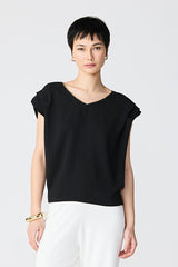 BLACK GOLD DETAIL V-NECK BLOUSE