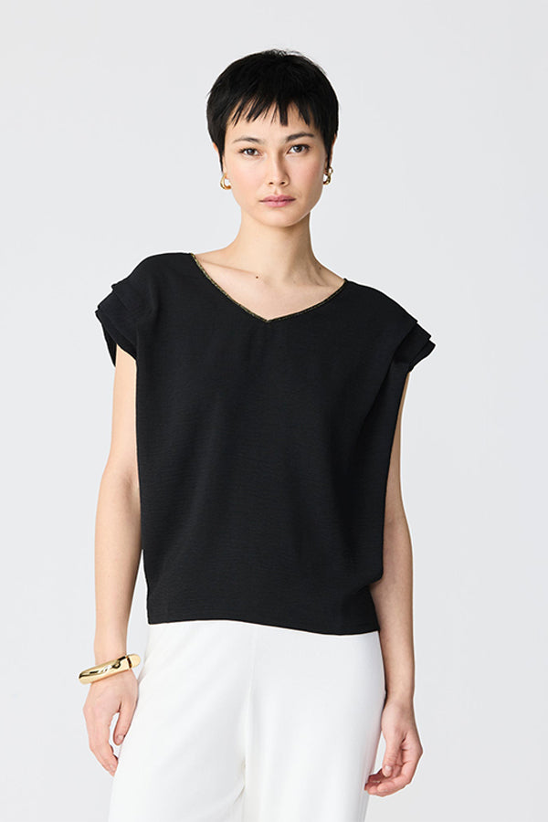 BLACK GOLD DETAIL V-NECK BLOUSE