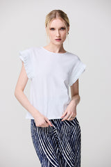 RUFFLED ROUND NECK WHITE T-SHIRT