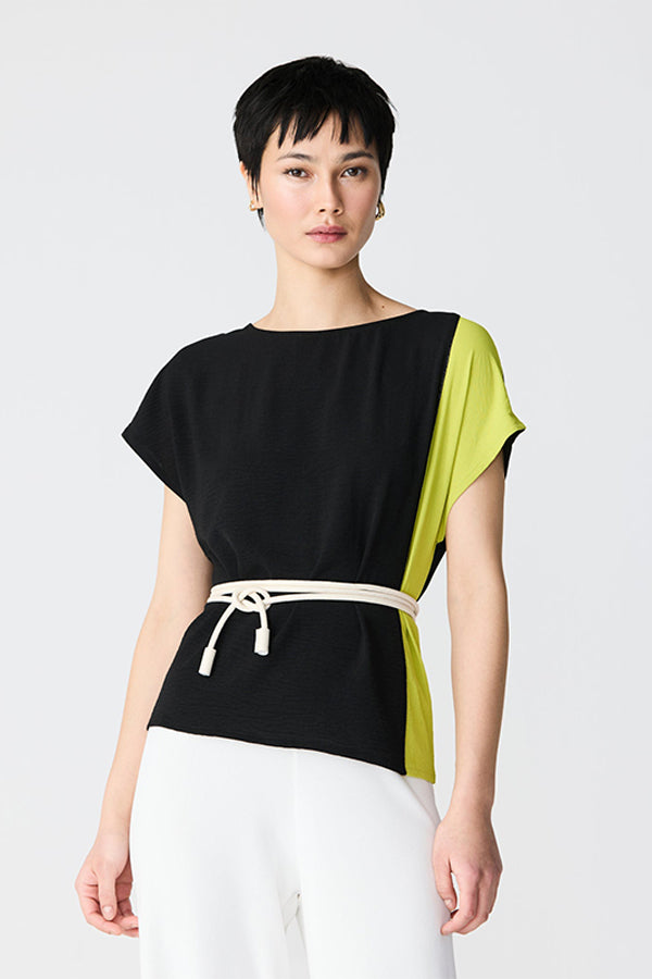 BLACK ASYMMETRICAL BICOLOR BLOUSE