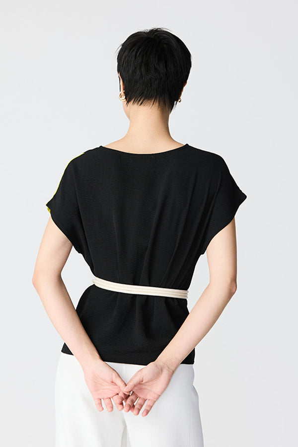 BLACK ASYMMETRICAL BICOLOR BLOUSE