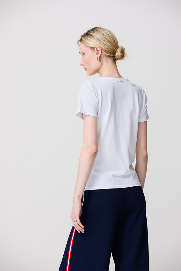 WHITE SPLIT SCOOP NECK BASIC T-SHIRT