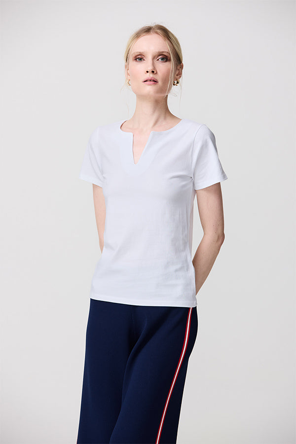 WHITE SPLIT SCOOP NECK BASIC T-SHIRT