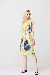 PRINTED V-NECK MIDI DRESS