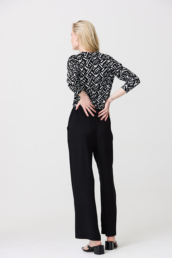 ELASTICATED WAIST WIDE LEG TROUSERS